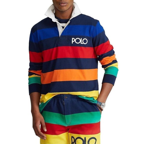 Polo Ralph Lauren Men Sz M Multi Spectre Rainbow Striped Rugby Jersey Shirt - Picture 10 of 11